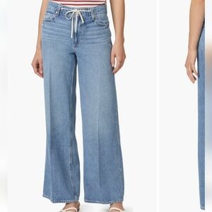 PAIGE Light Blue Relaxed Wide Leg Jeans with Drawstring